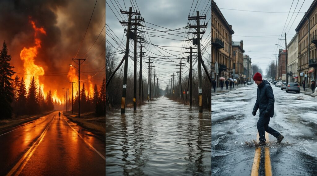 Безопасность и ЧС: памятка по сезонным рискам (жара, гололёд, паводки, пожары) - иллюстрация